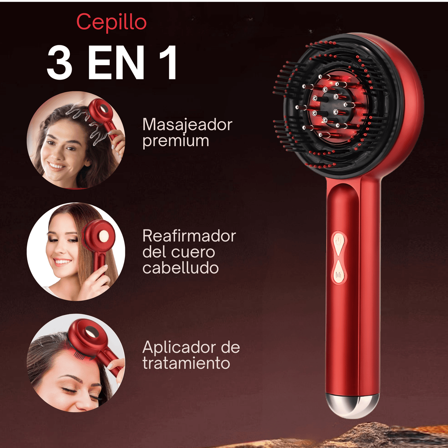 Masajeador capilar revitalizante, masajeador de cuero cabelludo en color rojo con diseño ergonómico Masajeador de cuero cabelludo