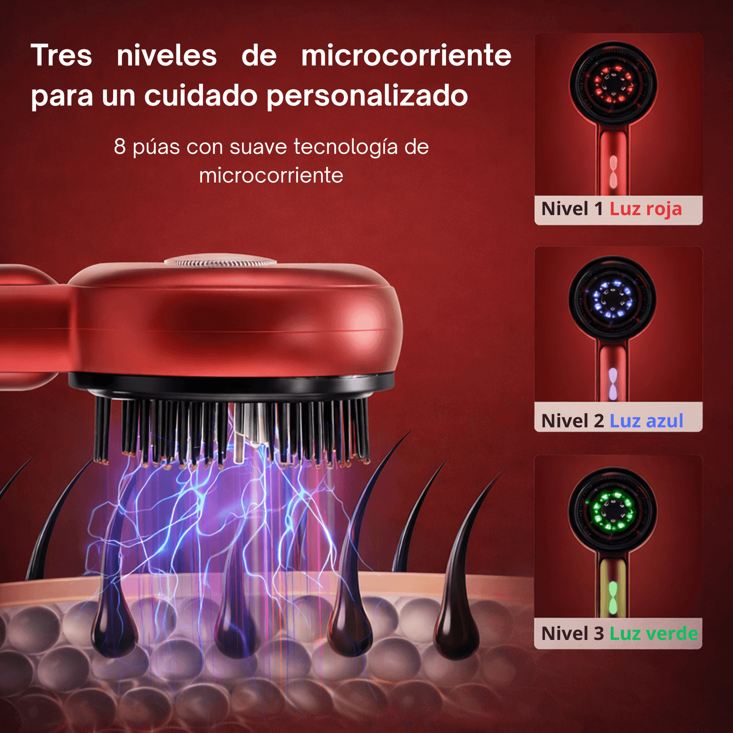 Masajeador capilar revitalizante, masajeador de cuero cabelludo en color rojo con diseño ergonómico Masajeador de cuero cabelludo