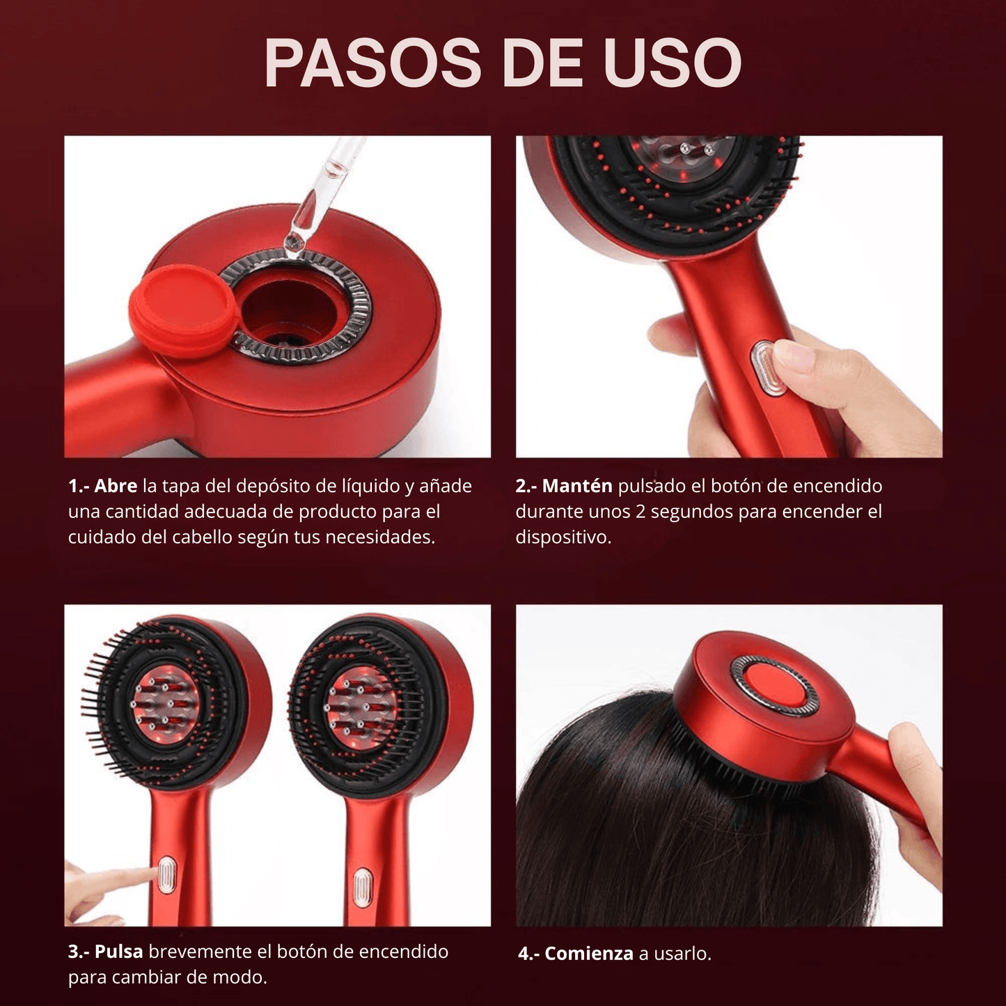 Masajeador capilar revitalizante, masajeador de cuero cabelludo en color rojo con diseño ergonómico Masajeador de cuero cabelludo